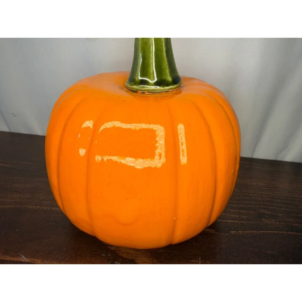 Ceramic Jack-O-Lantern Halloween Pumpkin Lantern Orange Glossy Decor 6 Inch